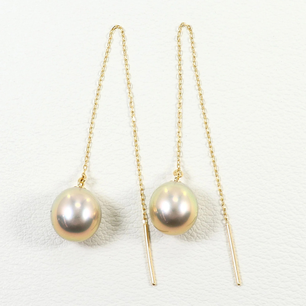 18K (18-karat) Yellow Gold (YG) Earrings with Imitation Pearls, Total Weight ...